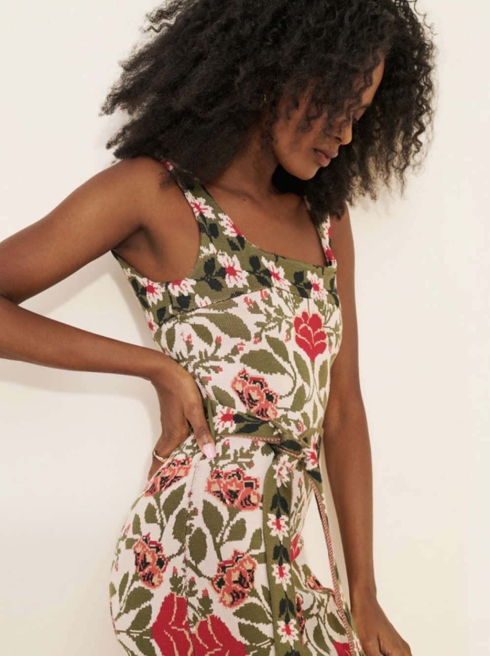 Farm Rio Garden Tapestry Floral Knit Midi Dress Size L - Picture 2 of 10